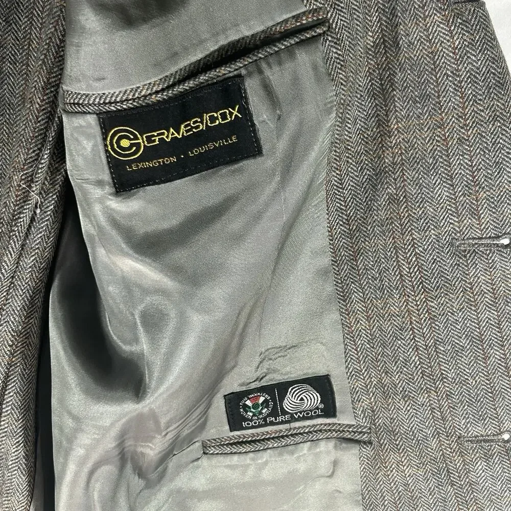 Chaps Ralph Lauren Gray Herringbone Windowpane Wool‎ Blazer Sport Coat Men